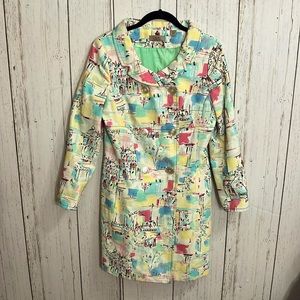 i.e. Petite Double Breasted Jacket Size petite Medium Yellow Pastel Patterned